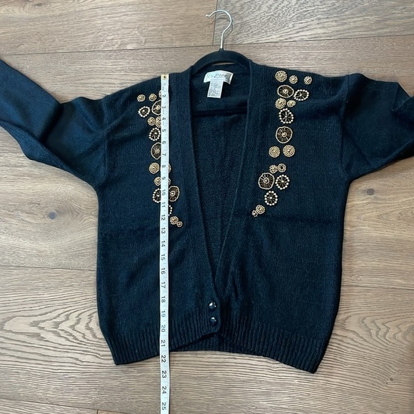 Cezanne Vintage Black Cardigan Silk Angora Sweater Gold Beaded Fuzzy Size Small - Picture 9 of 11